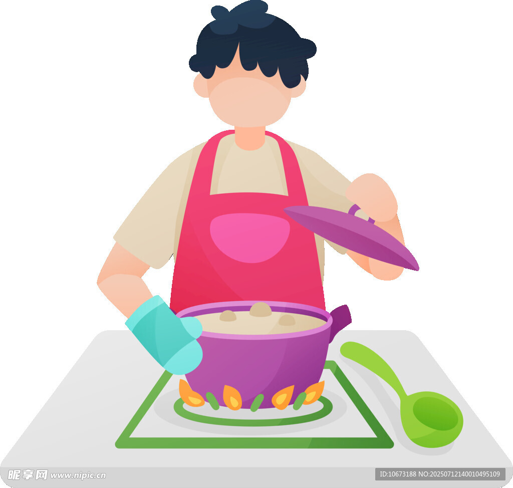 围裙人在炉灶上烹饪