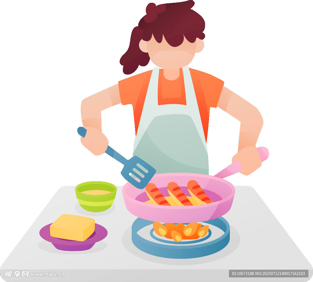 女士厨房烹饪美食场景