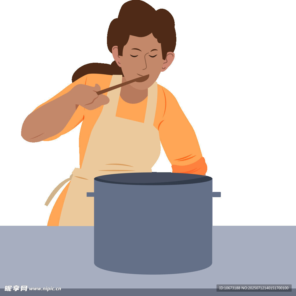 女士厨房烹饪尝锅中食物