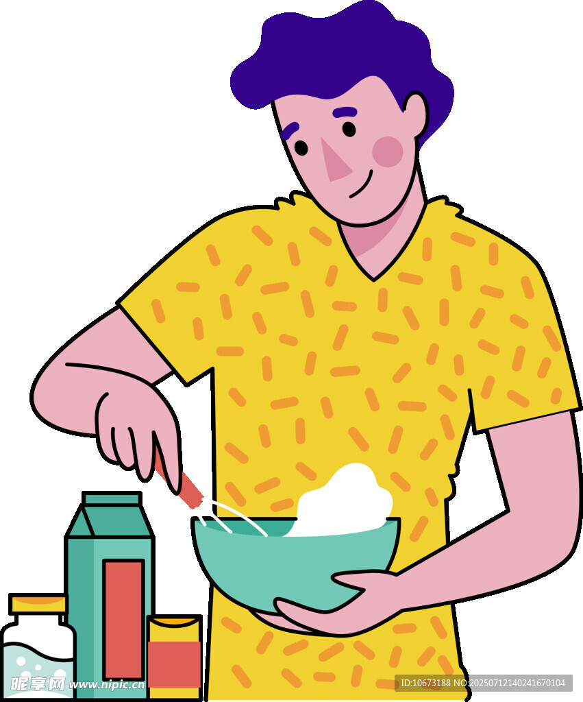 男子专注搅拌碗中食材