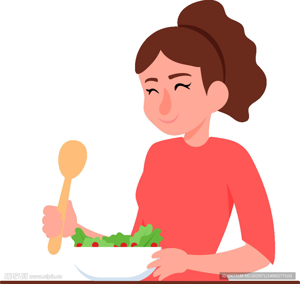 女子手持勺子享用蔬菜沙拉
