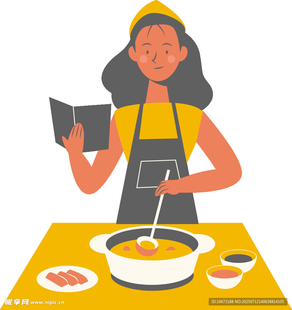 女士参照食谱烹饪美食
