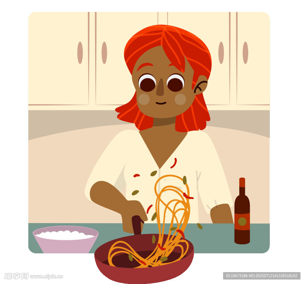 女士厨房烹饪美味意大利面
