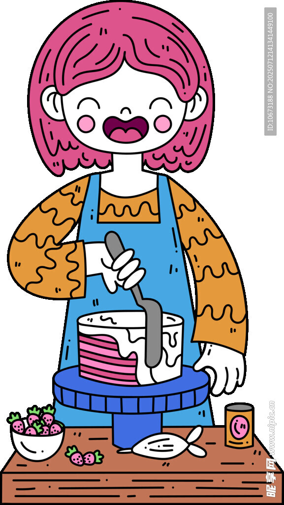 女孩专注做烘焙