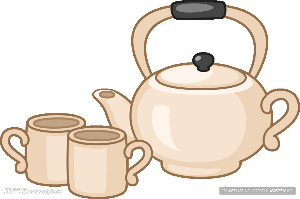 米色茶壶与配套茶杯