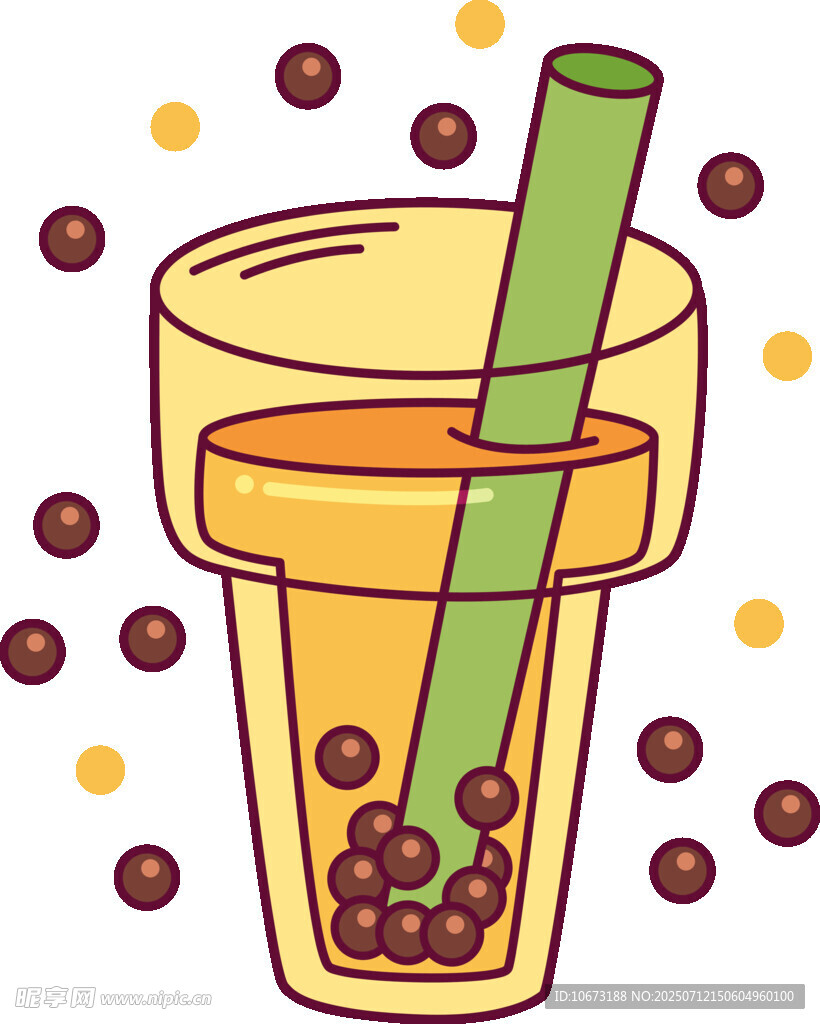 卡通风格珍珠奶茶插画