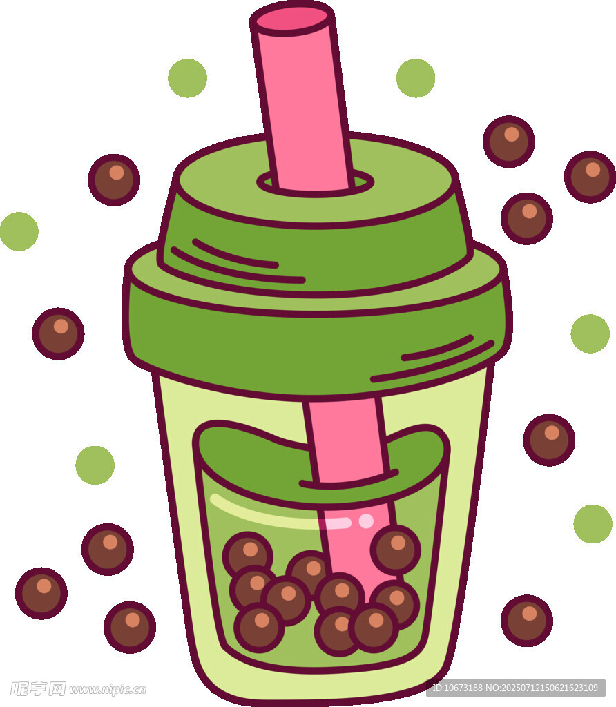 卡通风格珍珠奶茶插画