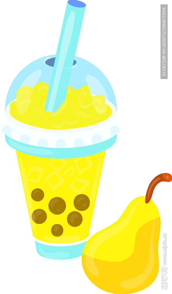 梨味珍珠奶茶插画