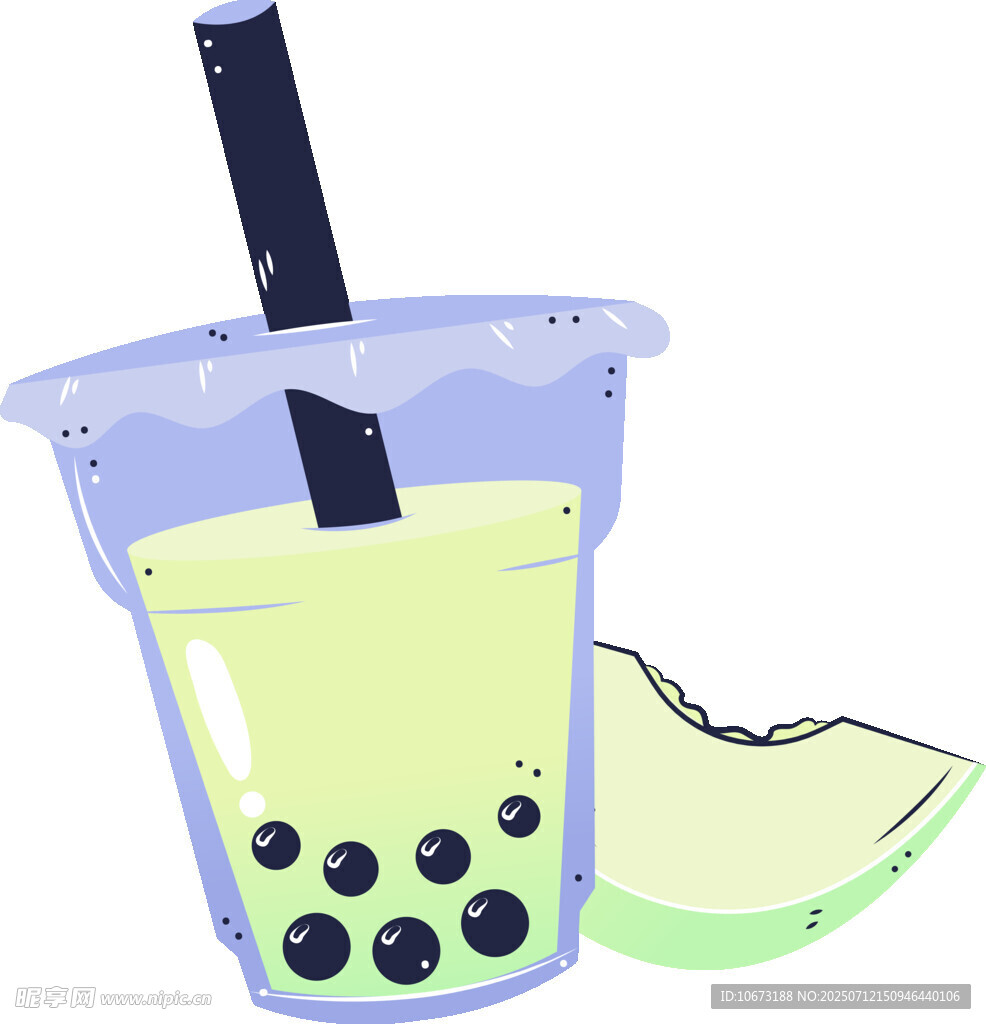 青瓜珍珠奶茶插画图