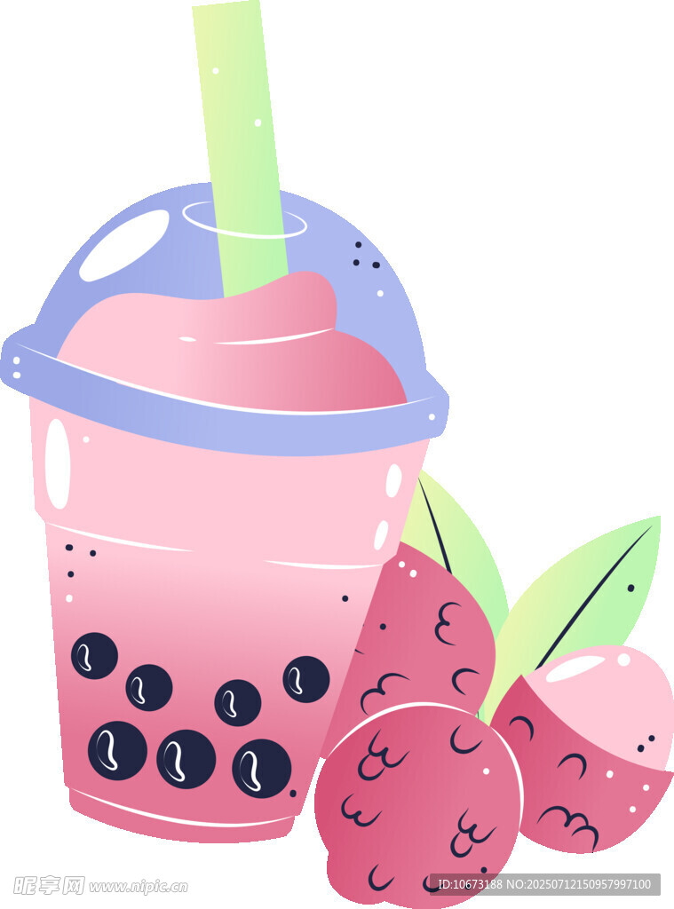 草莓珍珠奶茶插画