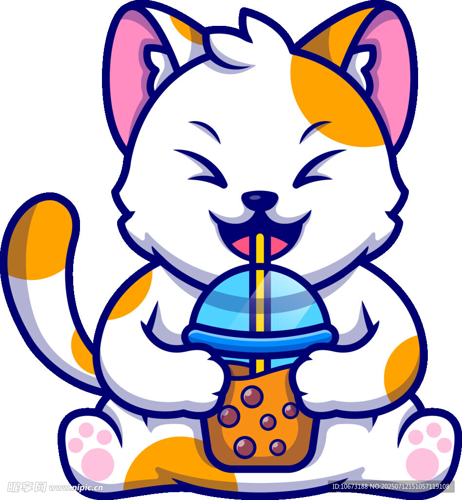 猫咪惬意喝奶茶
