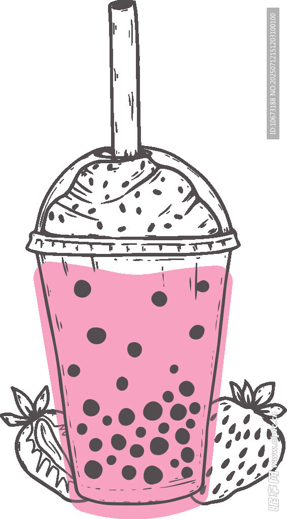 草莓珍珠奶茶插画