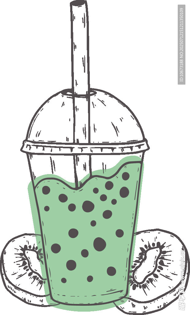 手绘珍珠奶茶插画