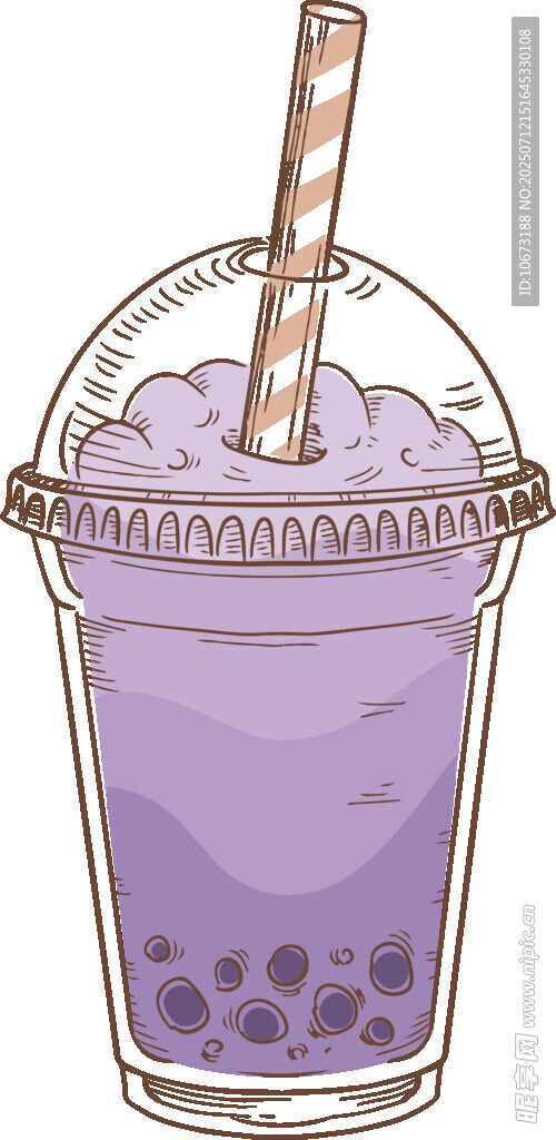 紫色珍珠奶茶插画