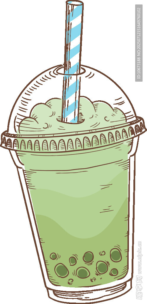 清新抹茶珍珠奶茶插画