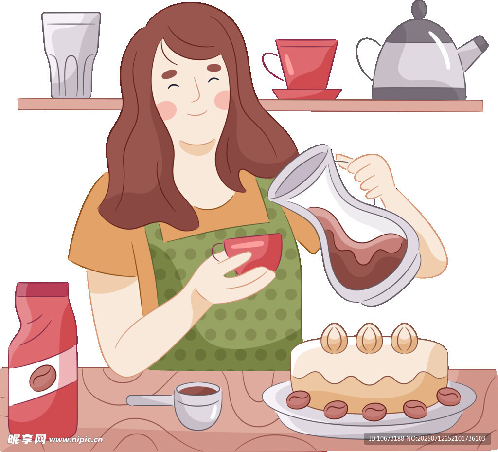 女士厨房倒糖浆装饰蛋糕