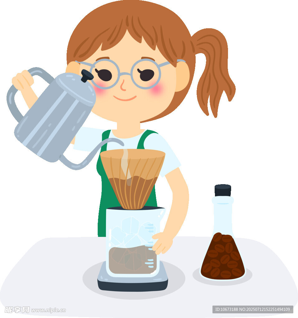 女孩专注制作手冲咖啡