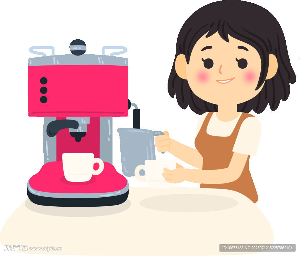 女孩优雅操作红色咖啡机