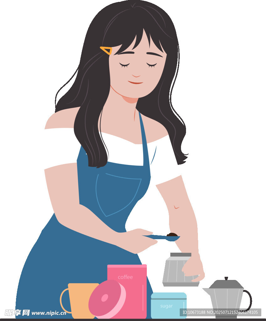 围裙女士专注烹饪场景