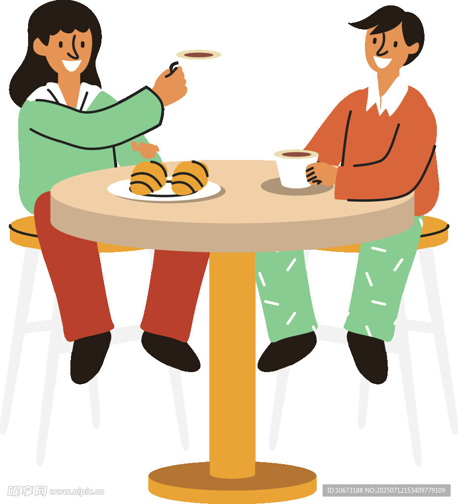 两人桌边用餐欢乐互动