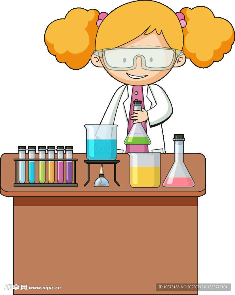 女孩专注做化学实验