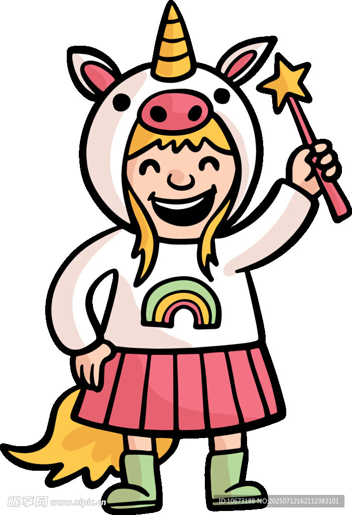 穿独角兽服装的可爱女孩
