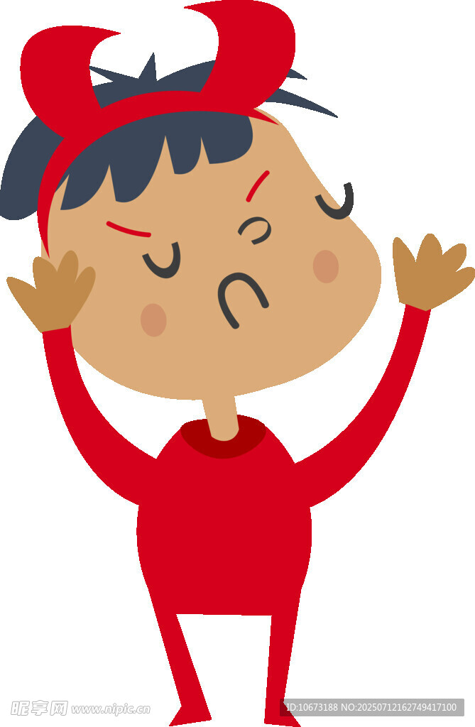 愤怒红衣小孩双手摊开