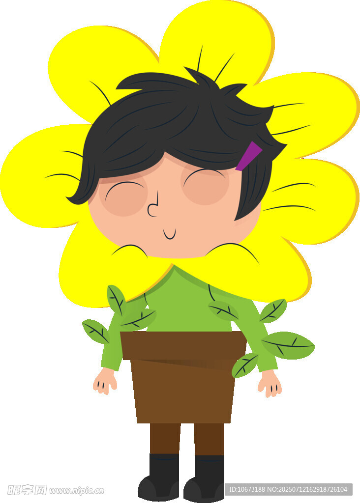 花朵中的可爱卡通小孩