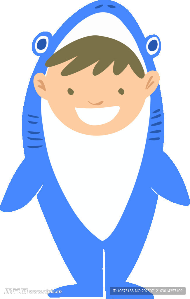 穿鲨鱼服的快乐小男孩