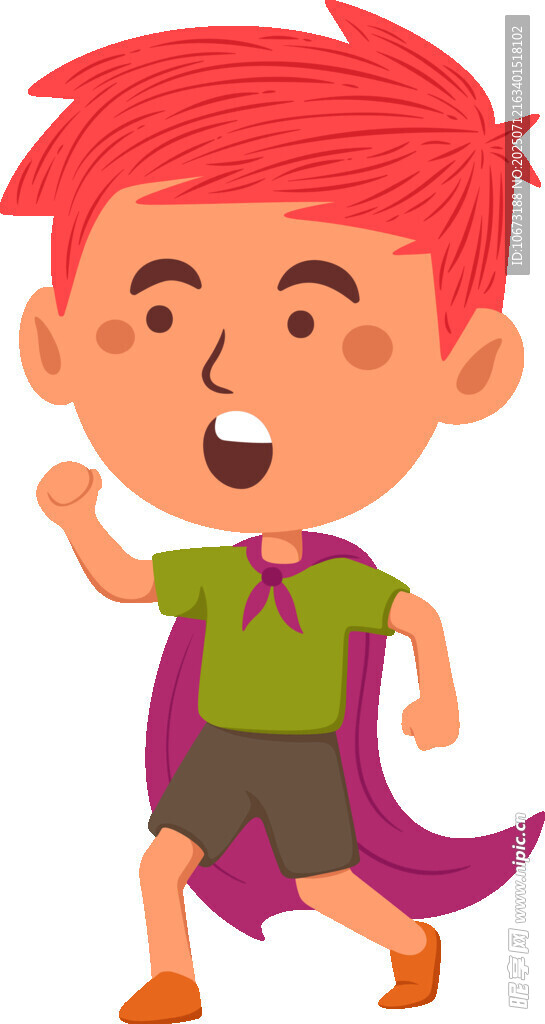 红衣披风男孩快乐奔跑