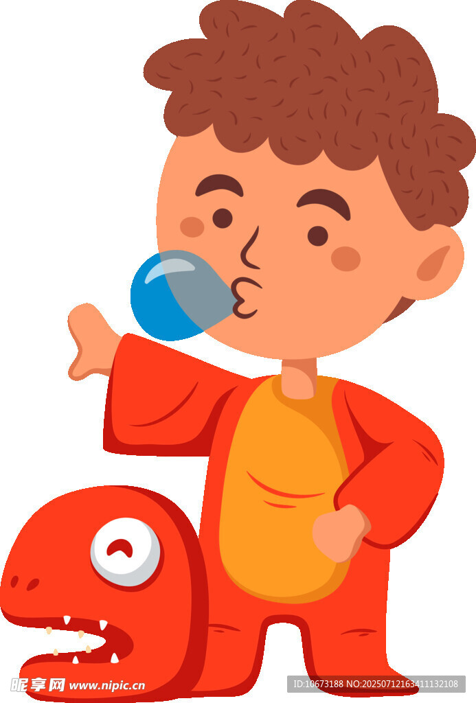 小男孩与恐龙玩泡泡