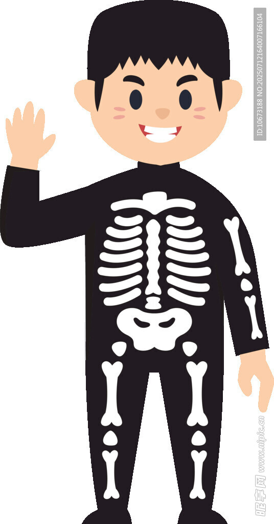 穿骷髅服挥手的小男孩