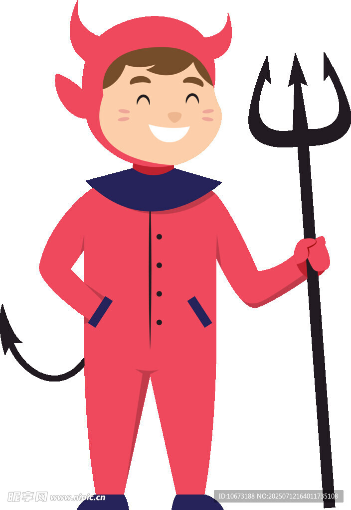 穿恶魔装手持三叉戟的孩子