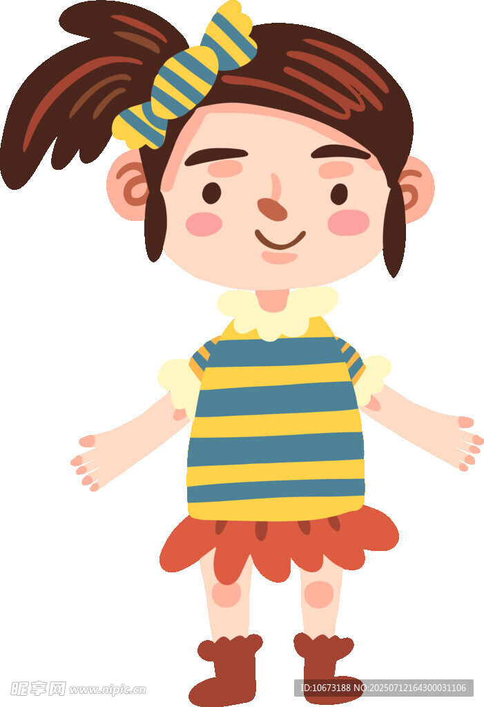 扎辫条纹装可爱小女孩