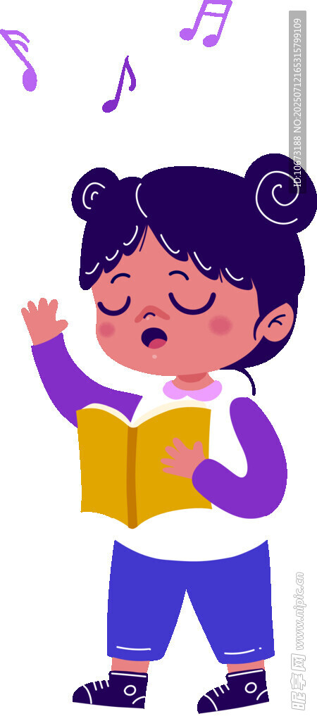 女孩闭眼持书快乐歌唱