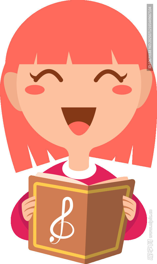 女孩开心抱带音符书本