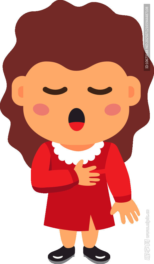红衣女孩闭眼放声歌唱