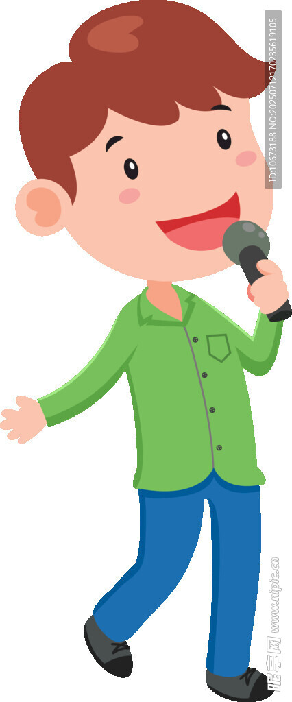 男孩手持麦克风开心演唱