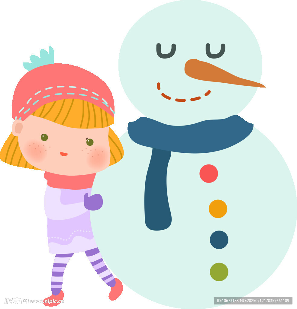 小女孩与雪人温馨相伴