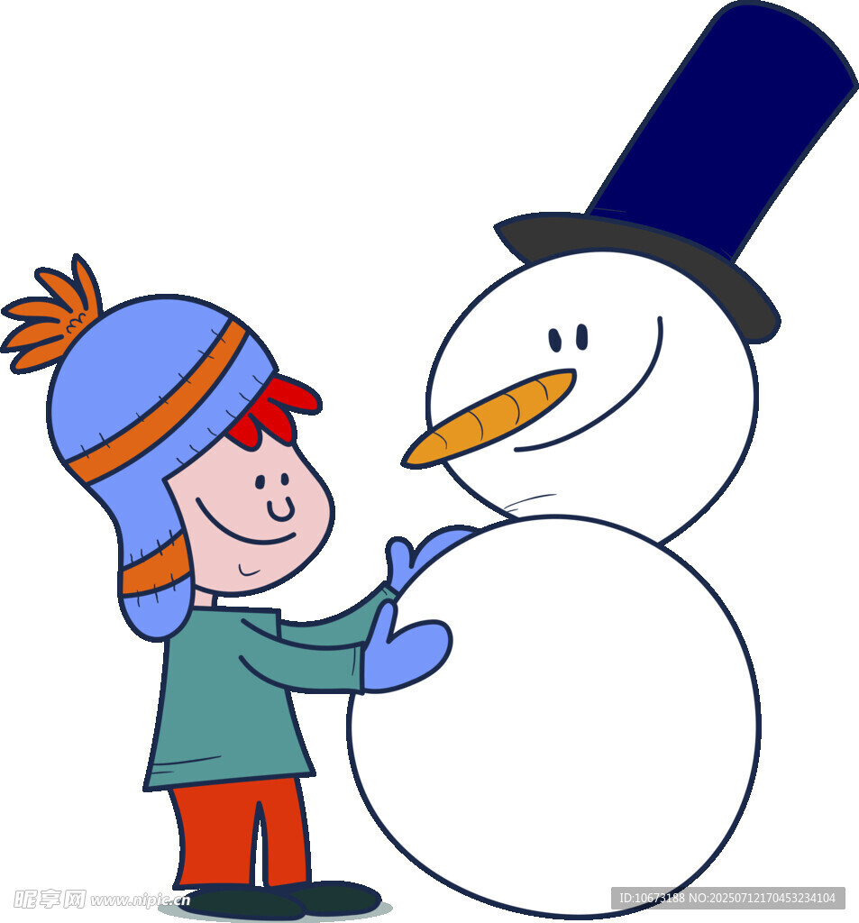 小孩快乐堆雪人