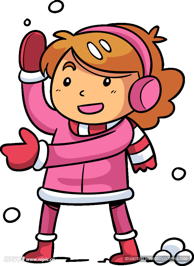女孩冬日户外开心玩雪