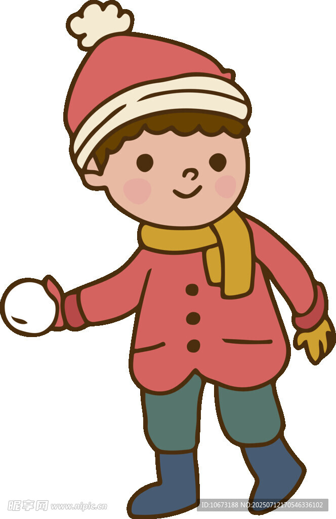 戴帽小孩开心玩雪球