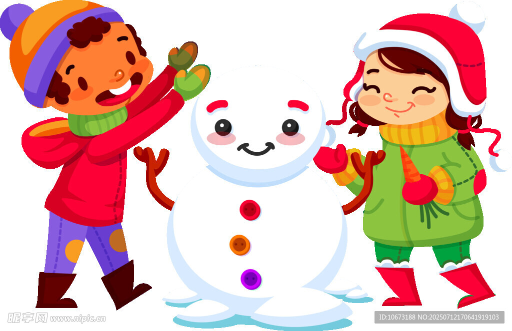 孩子们欢乐堆雪人场景