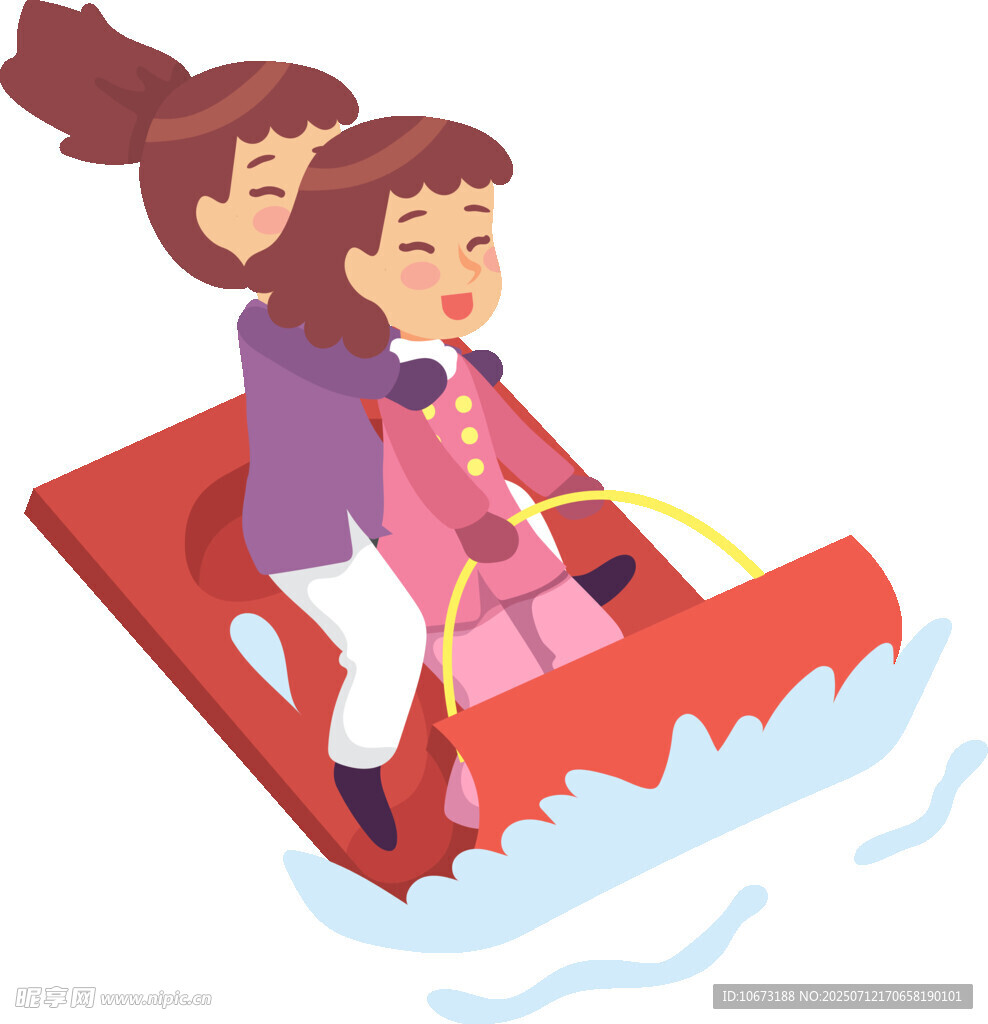 母女欢乐坐雪橇