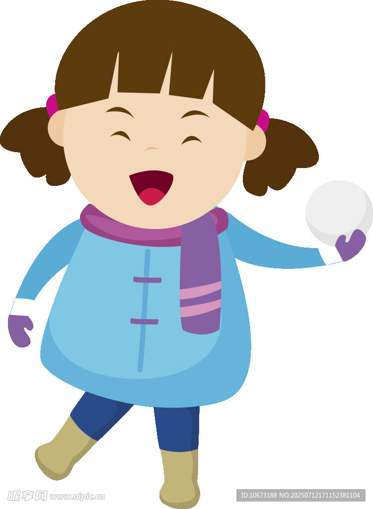 小女孩开心玩雪