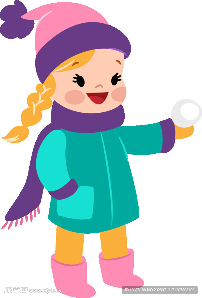 冬日女孩手持雪球玩耍
