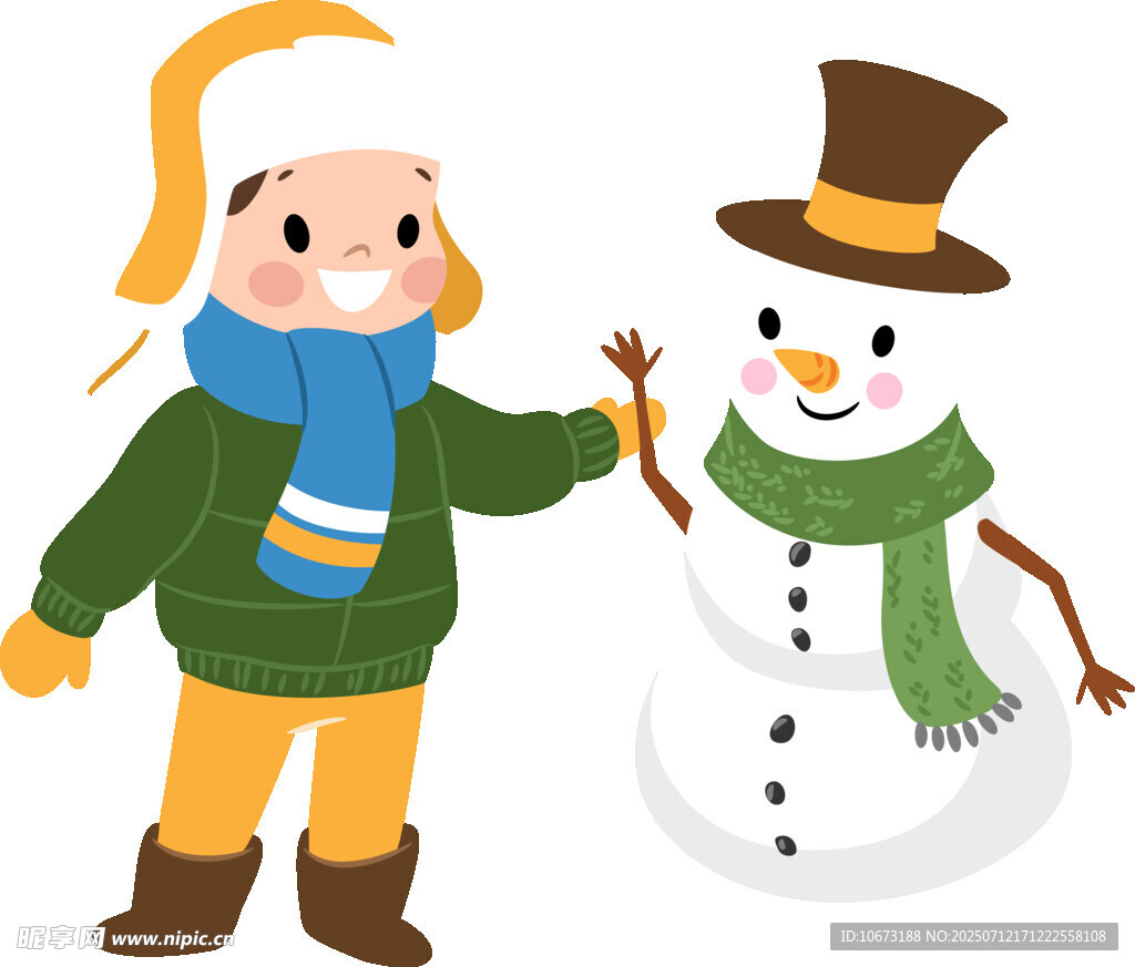 小孩与雪人欢乐互动