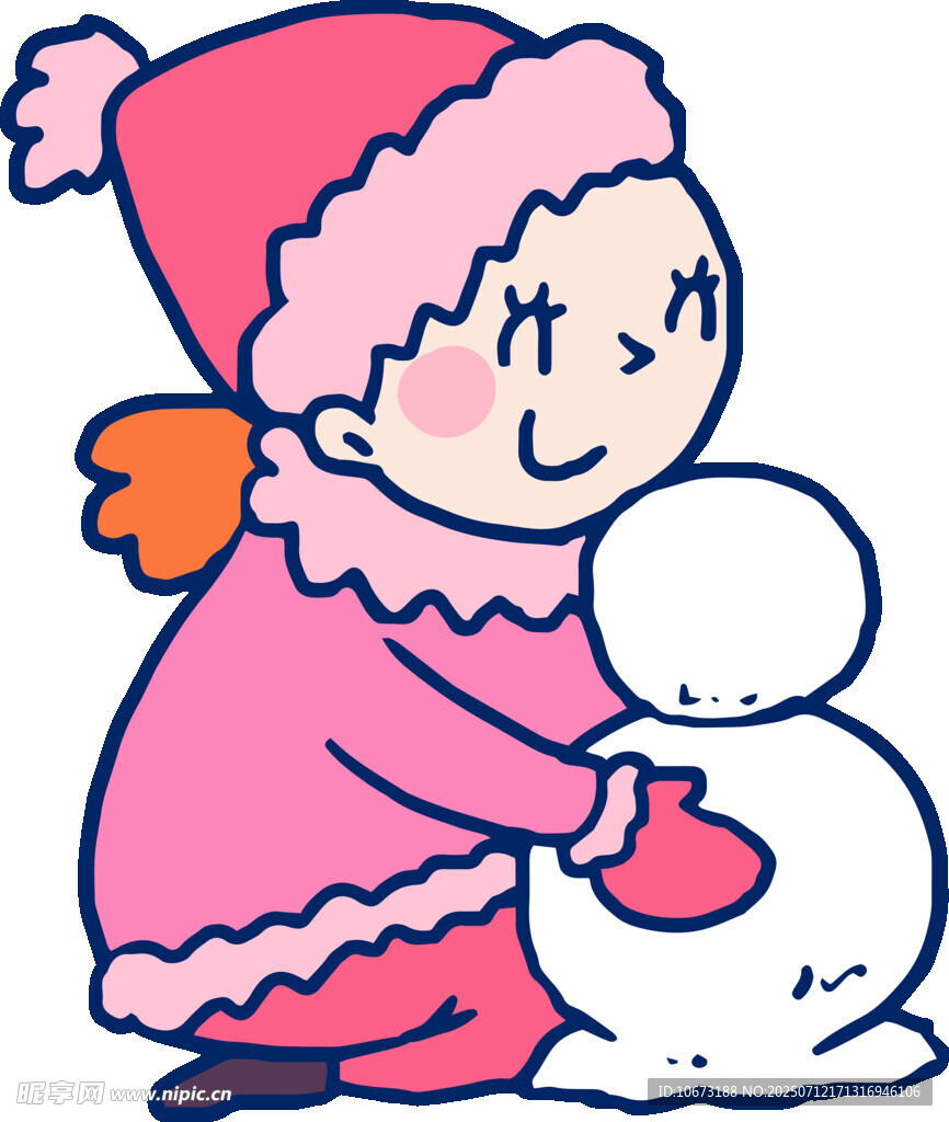 女孩开心堆雪人