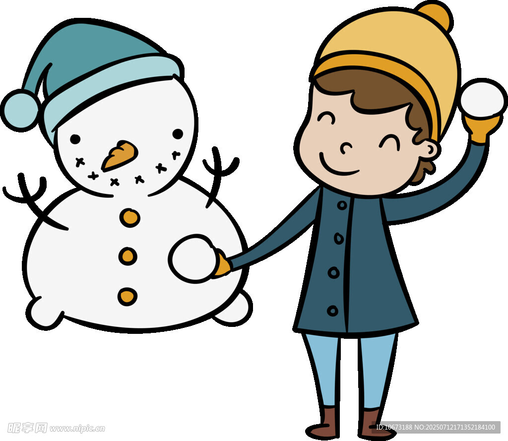 女孩开心堆雪人