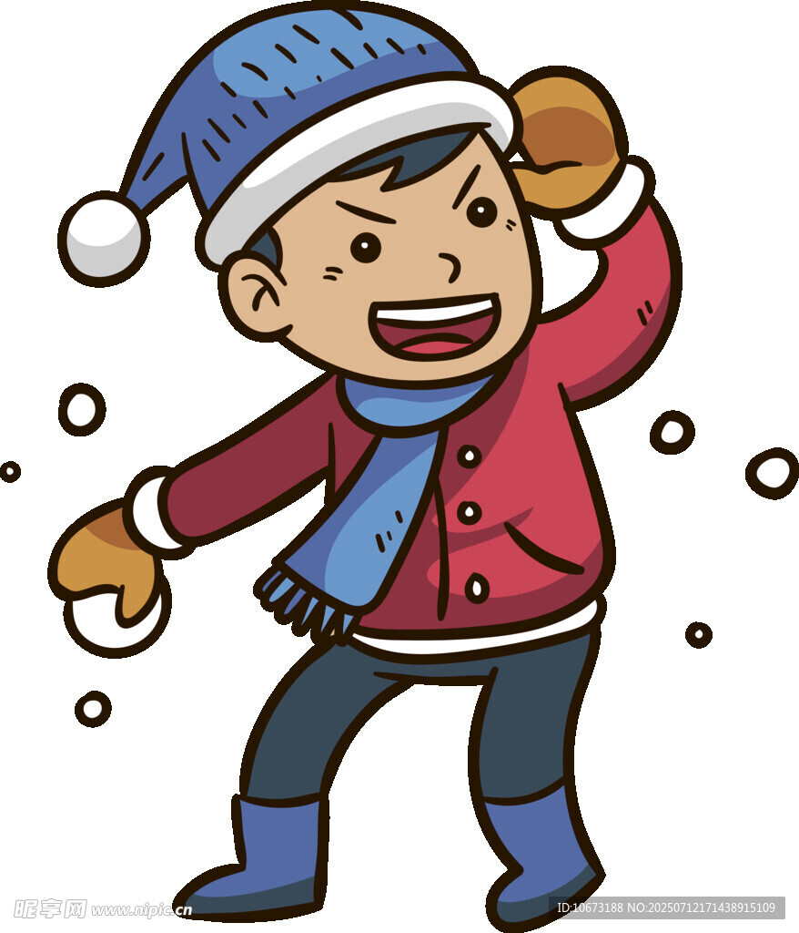 冬日男孩欢快玩耍